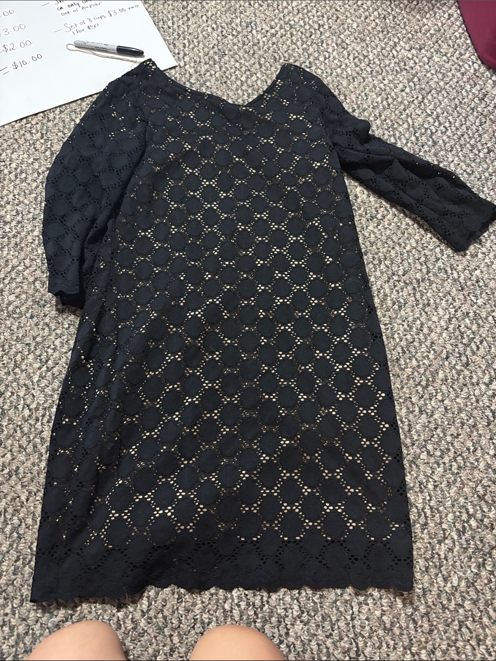 RN Studio Black Eyelet Lace Long Sleeve Shift Dress